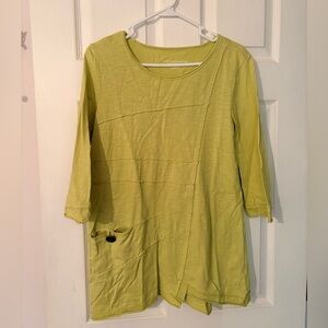 Soft Surroundings Tunic Women's XS Lime Green  3/4 Sleeve Seamed Front Pocket